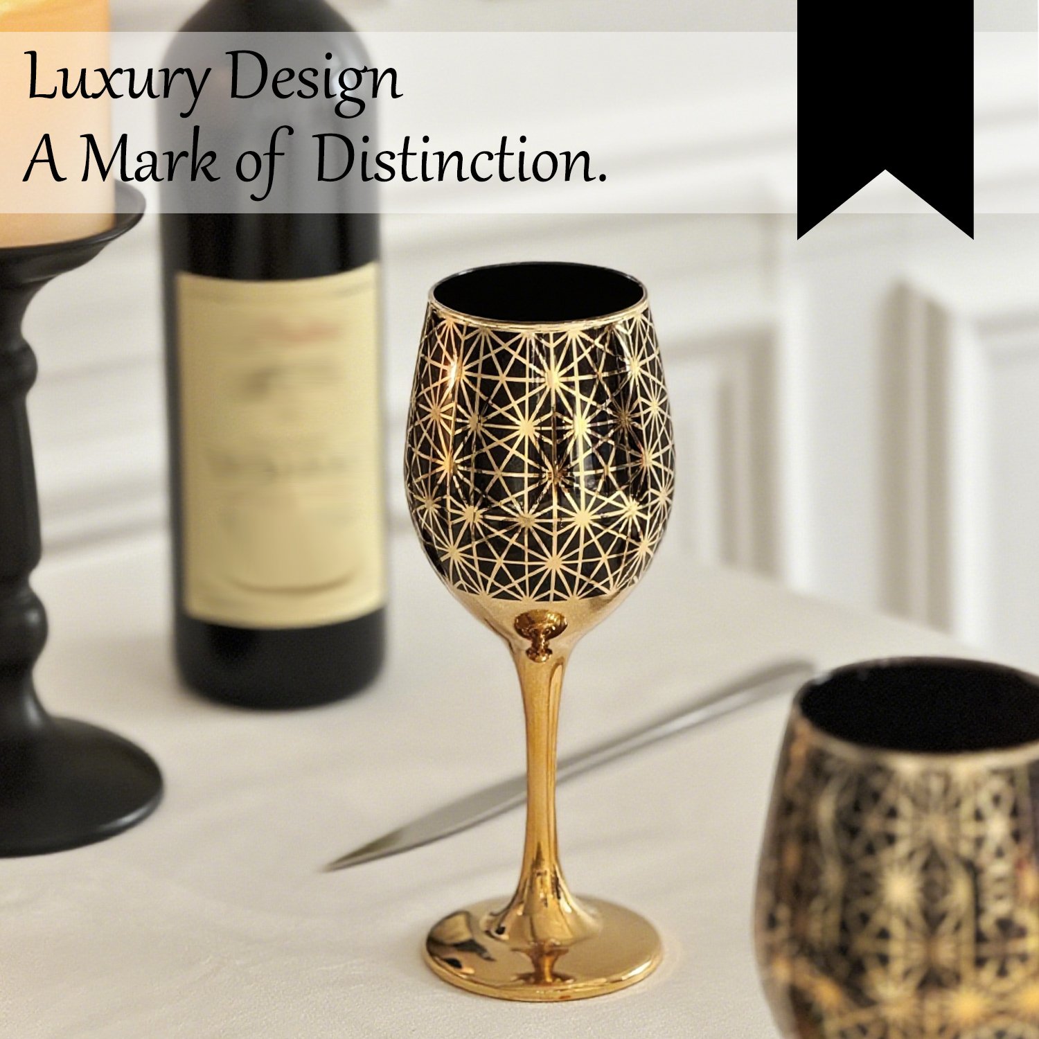 Cretfine Gold Lux Series Wine Glasses - Black - Image 3