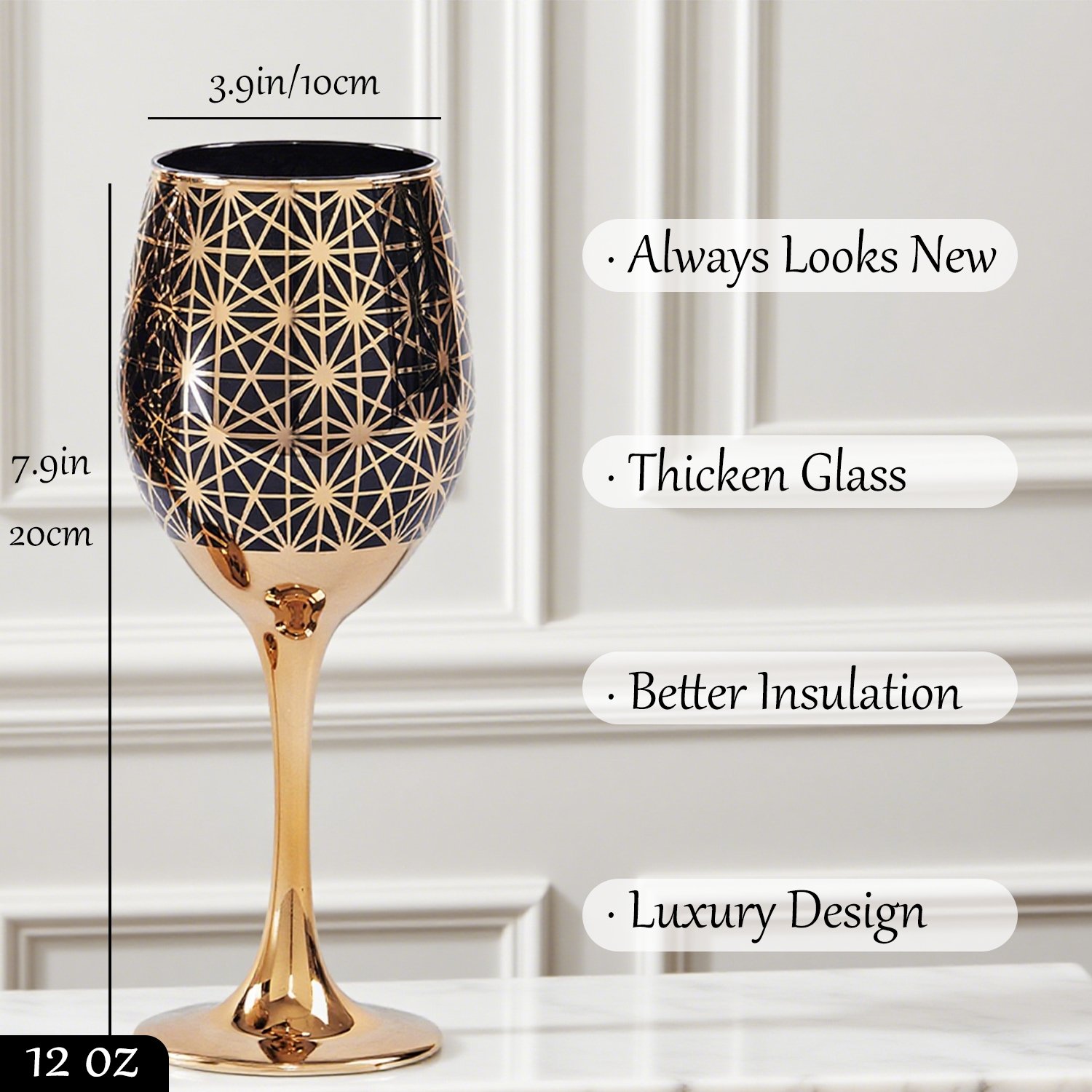 Cretfine Gold Lux Series Wine Glasses - Black - Image 6
