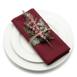Cretfine Festival Limited Series Cotton Napkin with Pine Sprig -  Rich Burgundy (1ct)