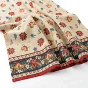 Cretfine Festival Limited Series Poinsettia & Bell Woven Tablecloth - Continuous Fabric: Price per 40″ Segment