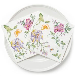 Watercolor Tulip & Butterfly Printed Paper Napkins, 20 Count