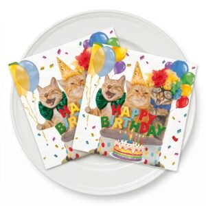 Party Cats Happy Birthday Printed Paper Napkins, 20 Count