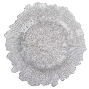 Radiant Coral Glass Charger Plate - Gold/Silver 1Pc