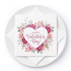Valentine’s Day Floral Heart Printed Paper Napkins, 20 Count