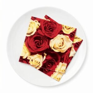 Red & Cream Rose Printed Paper Napkins, 20 Count