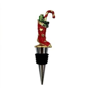 Enamel Christmas Stocking with Candy Cane Decorative Wine Stopper