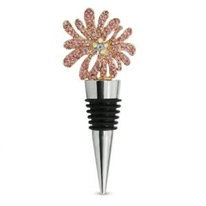 Pink Crystal Firework Flower Decorative Wine Stopper - Silver/Gold Tone