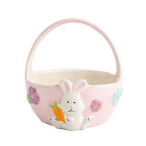 Handcrafted Ceramic Bunny Basket Bowl with Handle