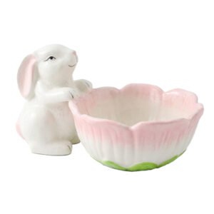 Handcrafted Ceramic Bunny Candy Bowl with Rabbit Figurine