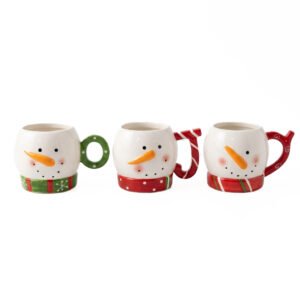Handcrafted Snowman Stackable Ceramic Mugs - Set of 3