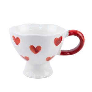 Handcrafted Red Heart Print Ceramic Ice Cream & Dessert Goblet