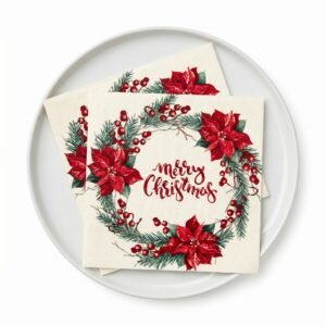 Christmas Poinsettia Printed Paper Napkins, 20 Count
