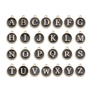 Gold Border Enamel Alphabet A-Z Charms - 24Pcs/Pack