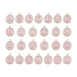 Gold Border Enamel Alphabet A-Z Charms - 24Pcs/Pack