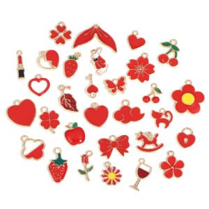 Red Themed Mixed Enamel Charms - Random Mixed 20Pcs
