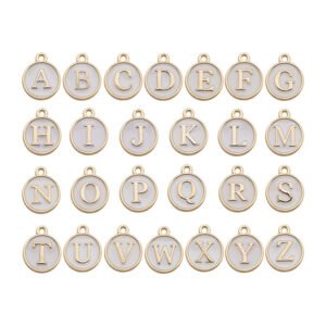 Gold Border Enamel Alphabet A-Z Charms - 24Pcs/Pack