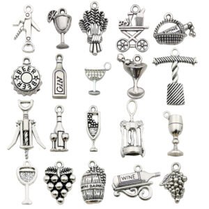 Vintage Silver Wine Themed Mixed Enamel Charms - Random Mixed 20Pcs
