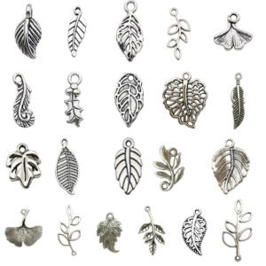 Antique Silver Leaf Themed Mixed Enamel Charms - Random Mixed 20Pcs
