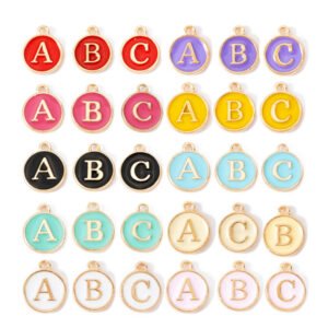 Gold Border Enamel Alphabet A-Z Charms - 24Pcs/Pack