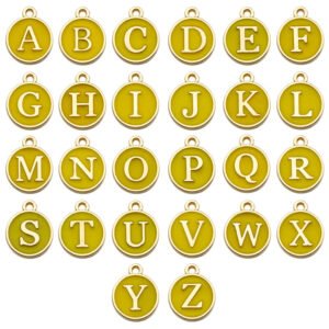 Gold Border Enamel Alphabet A-Z Charms - 24Pcs/Pack