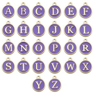 Gold Border Enamel Alphabet A-Z Charms - 24Pcs/Pack