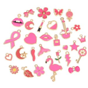 Pink Themed Mixed Enamel Charms - Random Mixed 20Pcs