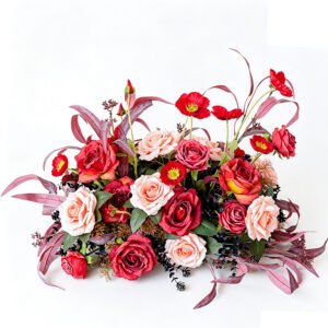 Burgundy Red floral table centerpiece
