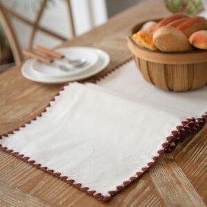 Linen-Blend Shell-Trim Flat Table Runner
