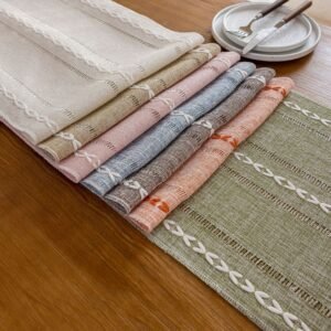 Embroidered Stripe Fringe Table Runner