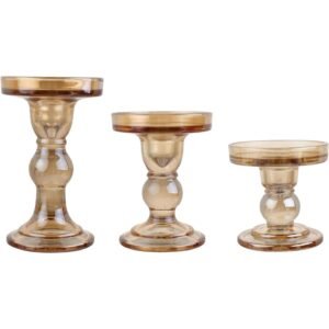 Glass Candlestick Holder 3PCS AMBER