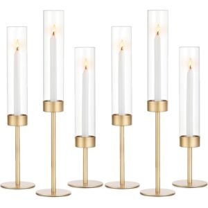 Glass Hurricane Candle Holder 6PCS Gold