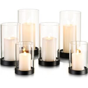 Glass Hurricane Pillar Candle Holder 6PCS BLACK