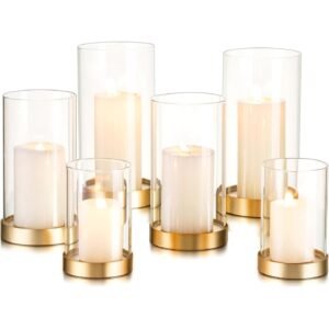 Glass Hurricane Pillar Candle Holder 6PCS GOLD