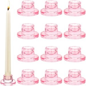 Glass Taper Candle Holder-12PCS PINK