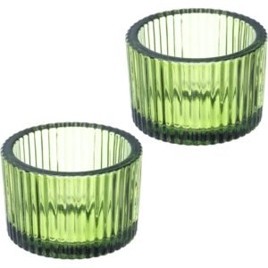 Glass Tealight Candle Holder 2PCS GREEN