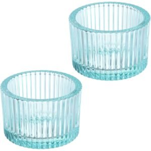 Glass Tealight Candle Holder 2PCS ROBIN BLUE
