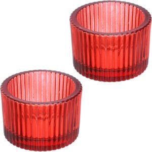 Glass Tealight Candle Holder 2PCS RED
