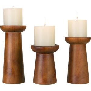 Natural Wood Pillar Candle Holder 3PCS 6/8/10