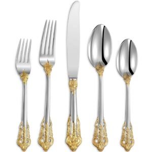 Ornate Gold Accent Stainless Steel Flatware Set-Set of 4