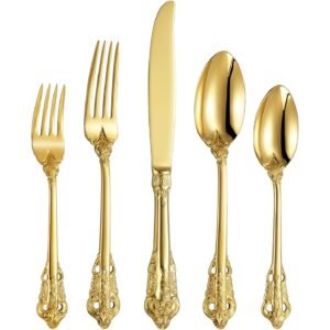 Ornate Gold Stainless Steel Flatware Set-Set of 4
