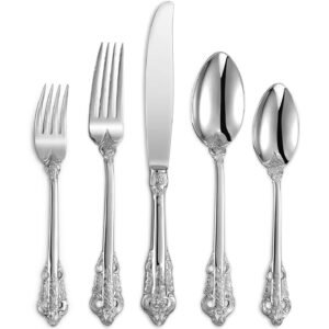 Ornate Silver Stainless Steel Flatware Set-Set of 4
