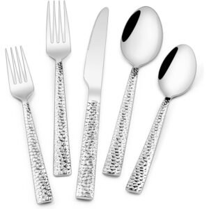 Square Hammered Stainless Steel Flatware Set-Set of 8