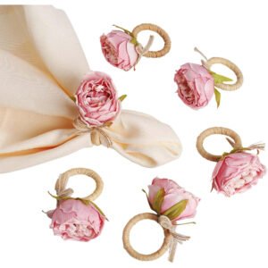 Pink Peony Flower Napkin Rings - Set of 6