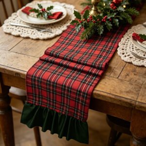 Christmas Plaid Ruffle Table Runner