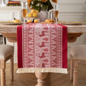 Festive Red Jacquard Table Runner