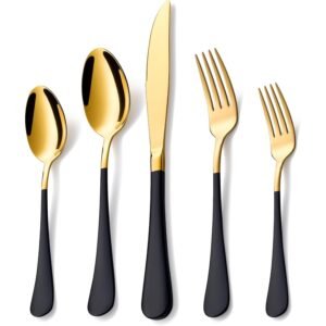 Two-Tone Gold Flatware Set-Set of 4 BLACK GOLD
