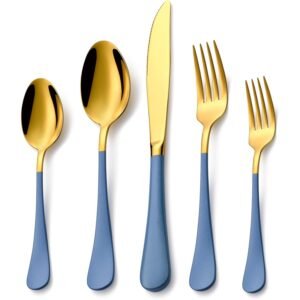 Two-Tone Gold Flatware Set-Set of 4 BLUE GOLD