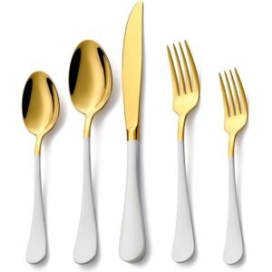 Two-Tone Gold Flatware Set-Set of 4 WHITE GOLD