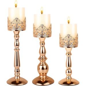 Vintage Pillar Candle Holder 3PCS GOLD