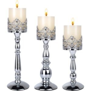 Vintage Pillar Candle Holder 3PCS SILVER